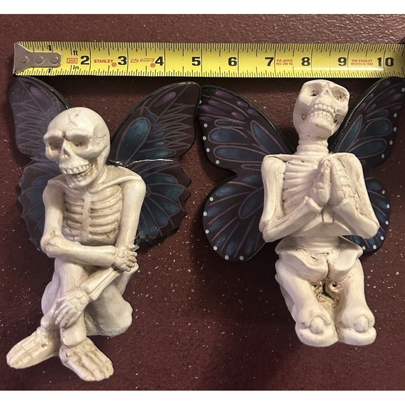 Set Of Two Skeleton Fairy Figurine With Purple & Blue Wings - Resin - 6" Tall - Picture 11 of 11